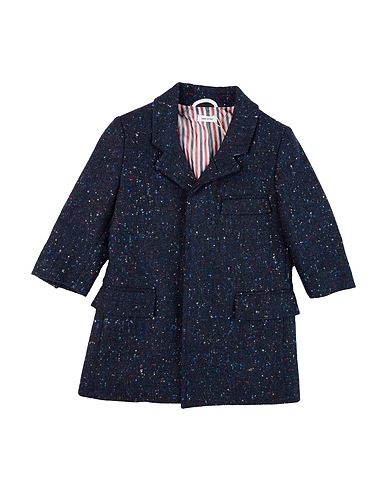 THOM BROWNE Coat Midnight blue 100% Virgin Wool, Mother-of-pearl