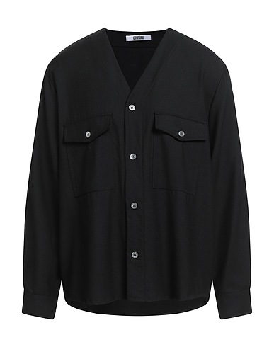 GRIFONI Solid colour shirt Black 100% Virgin Wool