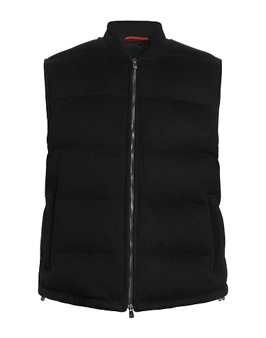 ISAIA Vest Black 100% Wool, Leather