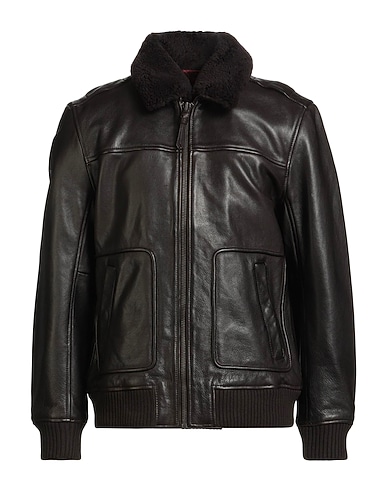 SUPERDRY Bomber Dark brown 100% Cow leather, Shearling, Acrylic, Elastane