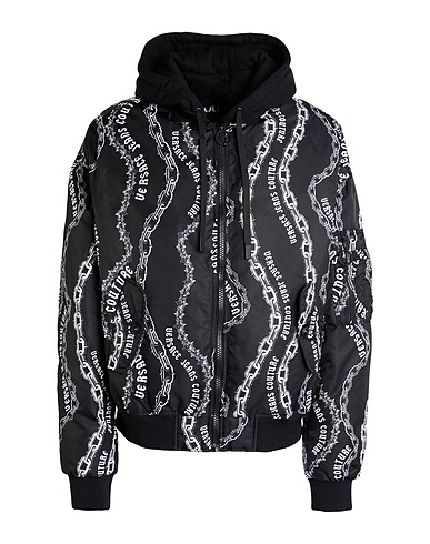 VERSACE JEANS COUTURE Shell jacket Black 100% Polyamide, Cotton, Polyester, Elastane