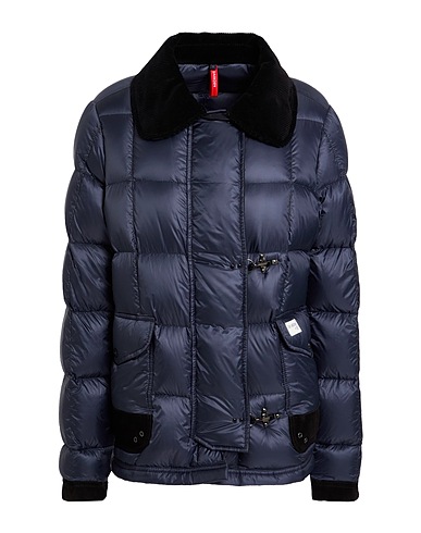 FAY ARCHIVE Shell jacket Midnight blue 100% Polyamide, Cotton, Cow leather
