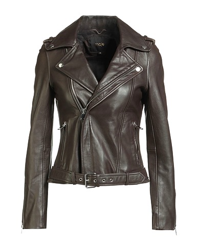 MAJE Biker jacket Dark brown 100% Lambskin