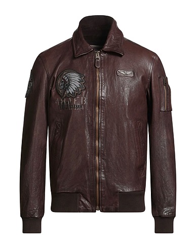 AERONAUTICA MILITARE Jacket CRISTIANO DI THIENE Chocolate brown 100% Ovine leather, Cotton