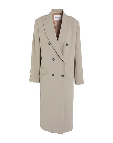 OTTOD'AME Double breasted pea coat Grey 63% Polyester, 32% Viscose, 5% Elastane