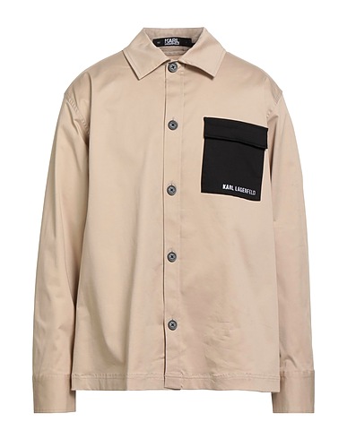 KARL LAGERFELD Patterned shirt Beige 97% Cotton, 3% Elastane