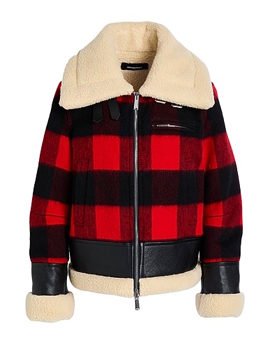 DSQUARED2 Mantel Rot 75% Wolle, 20% Polyamid, 5% Andere Fasern, Kalbsleder, Polyester