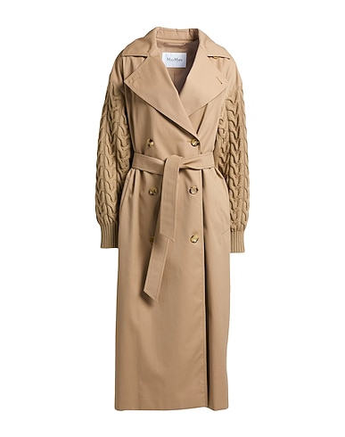 MAX MARA Double breasted pea coat Sand 62% Virgin Wool, 38% Cotton, Polyamide, Elastane