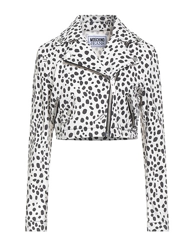 MOSCHINO JEANS Biker jacket White 97% Cotton, 3% Elastane