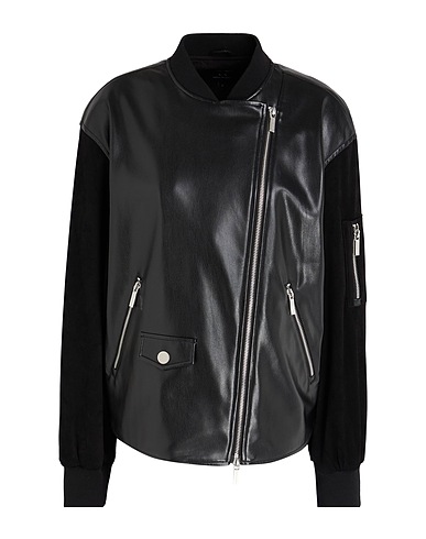 ARMANI EXCHANGE Biker jacket Black 100% Polyester, Polyurethane coated, Elastane