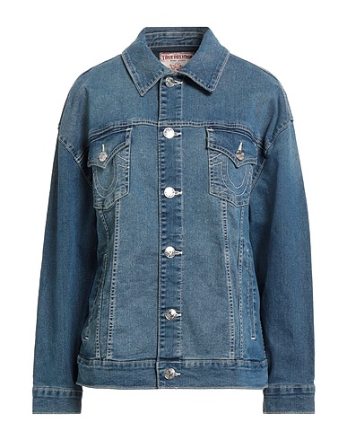 TRUE RELIGION Denim jacket Blue 74% Cotton, 17% Polyester, 7% Rayon, 2% Elastane