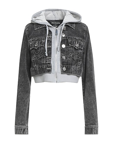 TRUE RELIGION Denim jacket Black 76% Cotton, 24% Polyester
