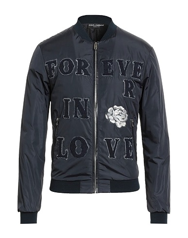 DOLCE&GABBANA Bomber Midnight blue 95% Polyamide, 5% Shearling, Calfskin, Polyester, Wool