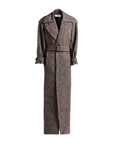 SAINT LAURENT Coat Dark brown 99% Wool, 1% Polyamide