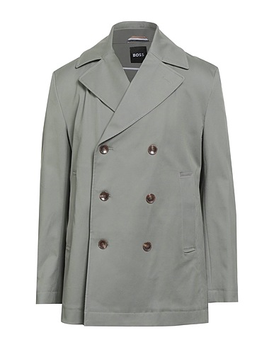 BOSS Double breasted pea coat Sage green 97% Cotton, 3% Elastane