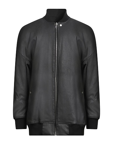 RICK OWENS Denim jacket Black 91% Cotton, 6% Elastomultiester, 3% Rubber