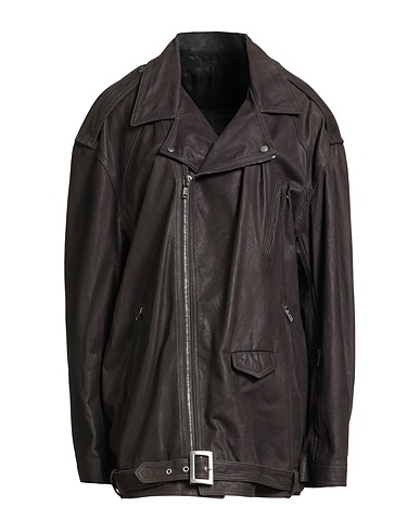 RICK OWENS Biker jacket Dark brown 100% Calfskin