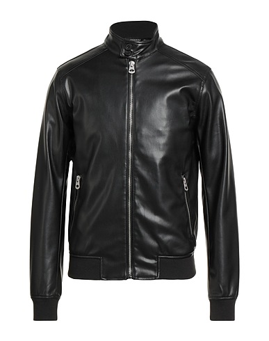 FRED MELLO Biker jacket Black 50% Polyurethane, 47% Polyester, 3% Elastane