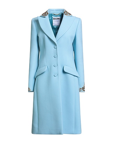 MOSCHINO Coat Sky blue 40% Polyester, 30% Virgin Wool, 30% Synthetic fibers, Metal, Glass
