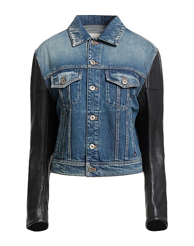 TOD'S Denim jacket Blue 100% Cotton, Cow leather