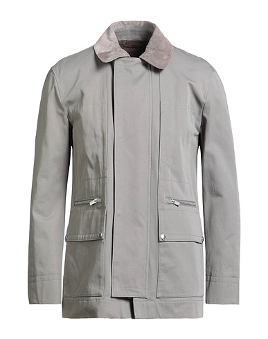 TOD'S Jacket Grey 100% Cotton, Cow leather