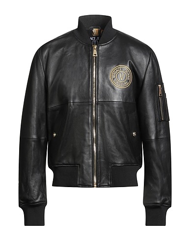 VERSACE JEANS COUTURE Bomber Black 100% Lambskin, Polyester