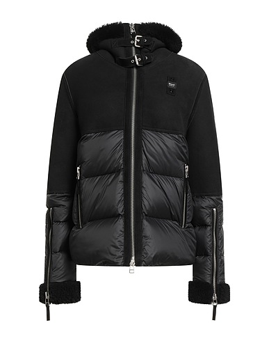 BLAUER. Shell jacket Black 100% Leather, Polyamide, Shearling