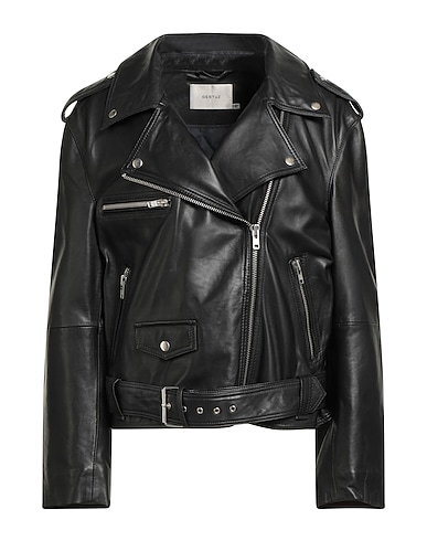 GESTUZ COATS & JACKETS Black 100% Sheepskin
