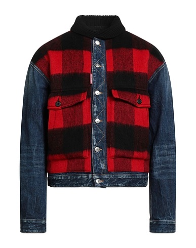 DSQUARED2 Denim jacket Red 100% Cotton, Wool, Polyamide, Acrylic, Other Fibres