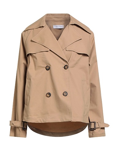 CARACTÈRE Double breasted pea coat Camel 97% Cotton, 3% Elastane