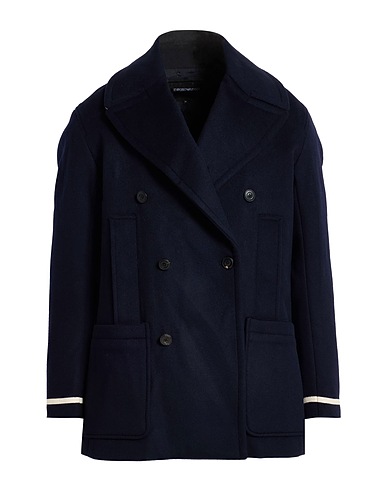 EMPORIO ARMANI Coat Midnight blue 100% Virgin Wool, Cotton