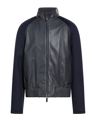 EMPORIO ARMANI Biker jacket Midnight blue 100% Lambskin, Wool
