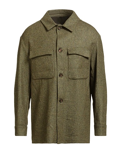 HEVÒ Patterned shirt Military green 100% Wool