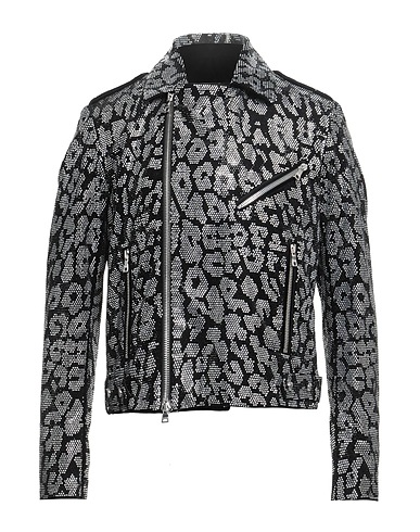 BALMAIN Biker jacket Black 100% Cotton, Glass