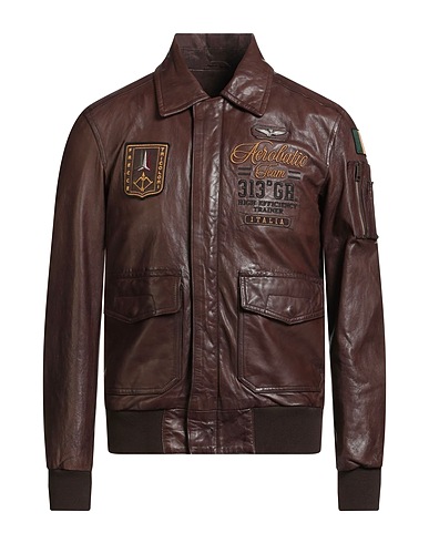 AERONAUTICA MILITARE Bomber FRECCE TRICOLORI Dark brown 100% Sheepskin, Cotton, Elastane