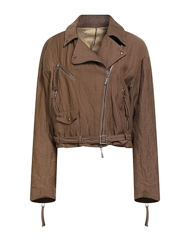 MASNADA Biker jacket Brown 60% Cotton, 35% Wool, 5% Metallic fiber