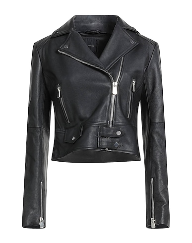 PINKO Biker jacket Black 100% Sheepskin, Polyester