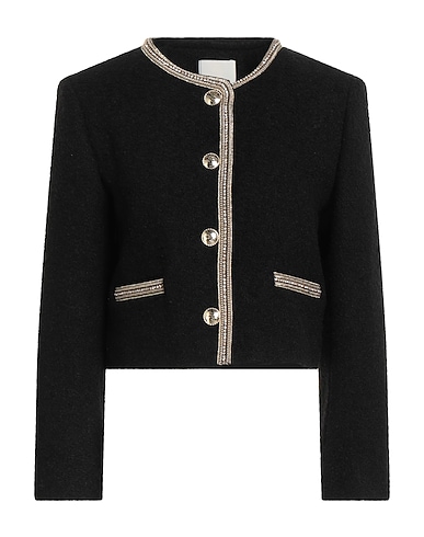 SANDRO Jacket Black 35% Cotton, 29% Synthetic fibers, 23% Wool, 7% Alpaca wool, 6% Polyamide