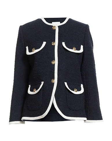 SANDRO Jacket Midnight blue 33% Cotton, 31% Wool, 25% Synthetic fibers, 8% Acrylic, 3% Viscose