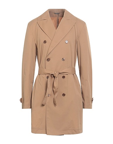 GREY DANIELE ALESSANDRINI Double breasted pea coat Sand 66% Cotton, 31% Polyamide, 3% Elastane