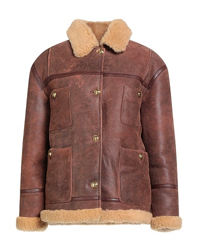 SANDRO Teddy Coat Brown Sheepskin