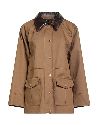 SANDRO Jacket Camel 97% Cotton, 3% Elastane, Mother-of-pearl, Lambskin