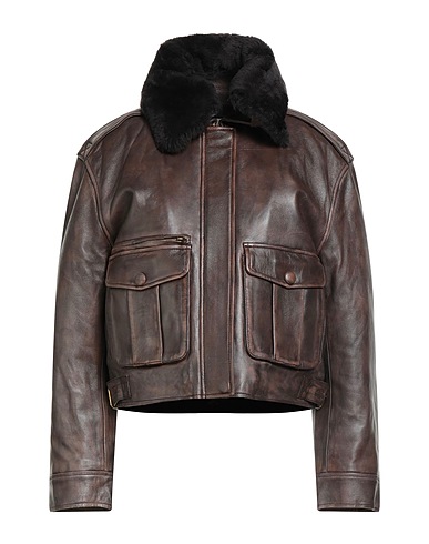 SANDRO Jacket Dark brown 100% Lambskin