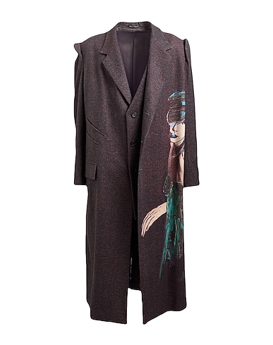YOHJI YAMAMOTO POUR HOMME Coat Dark brown 50% Wool, 50% Cotton