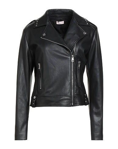 LIU •JO Biker jacket Black 100% Polyester, Polyurethane