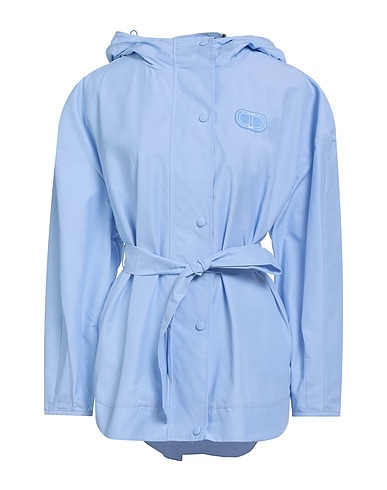 TWINSET Full-length jacket Sky blue 60% Cotton, 40% Polyamide