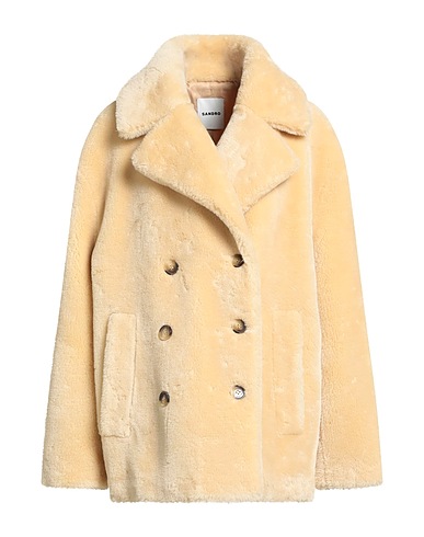 SANDRO Teddy Coat Beige 100% Polyester