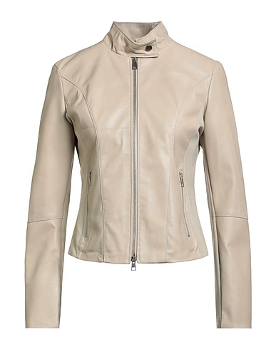 STREET LEATHERS Biker jacket Beige 100% Leather, Viscose, Nylon, Elastane