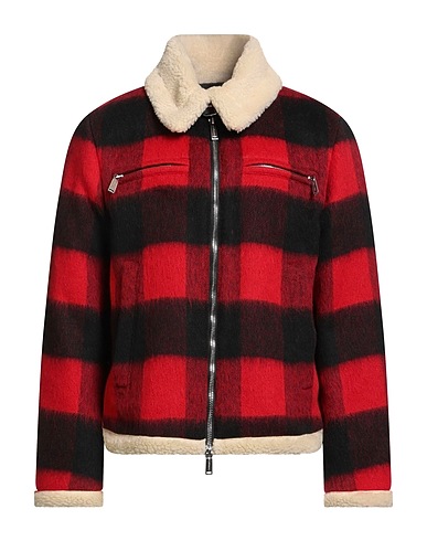 DSQUARED2 Coat Red 75% Wool, 20% Polyamide, 5% Other Fibres, Polyester, Calfskin