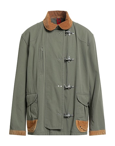 FAY ARCHIVE Jacket Military green 100% Cotton, Cow leather